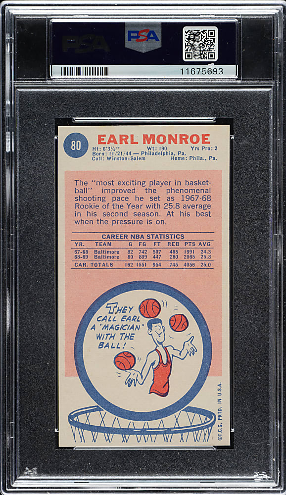 1969-1970 Topps Basketball #80 Earl Monroe Rookie PSA MINT 9
