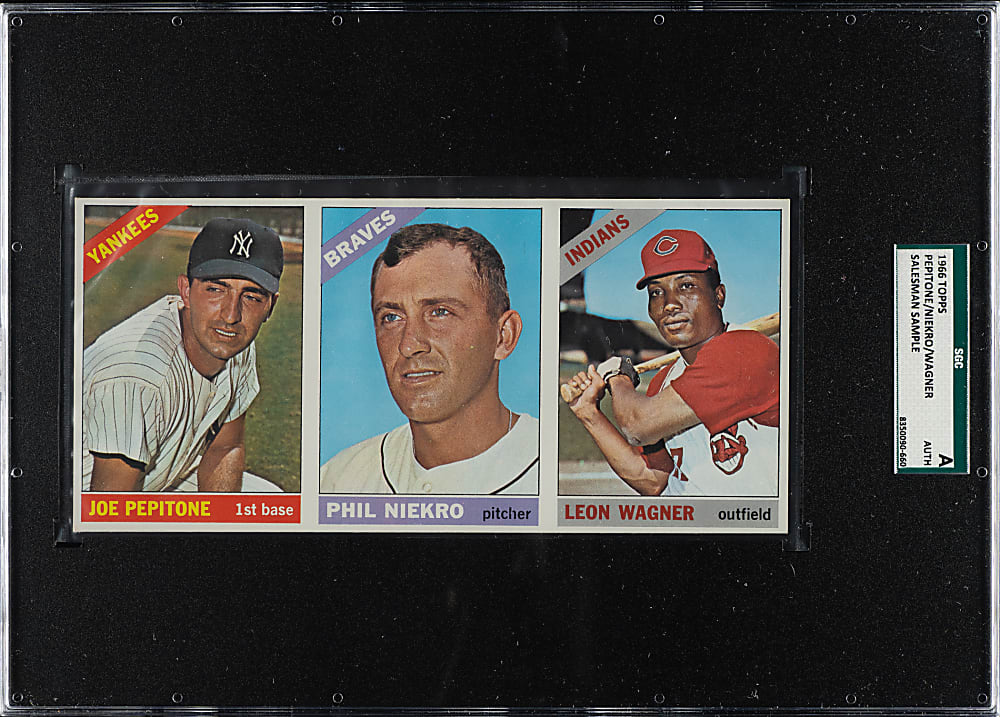 1966 Topps Salesman Sample Three-Card Advertising Panel with Phil Niekro - Sandy Koufax on Back SGC Authentic