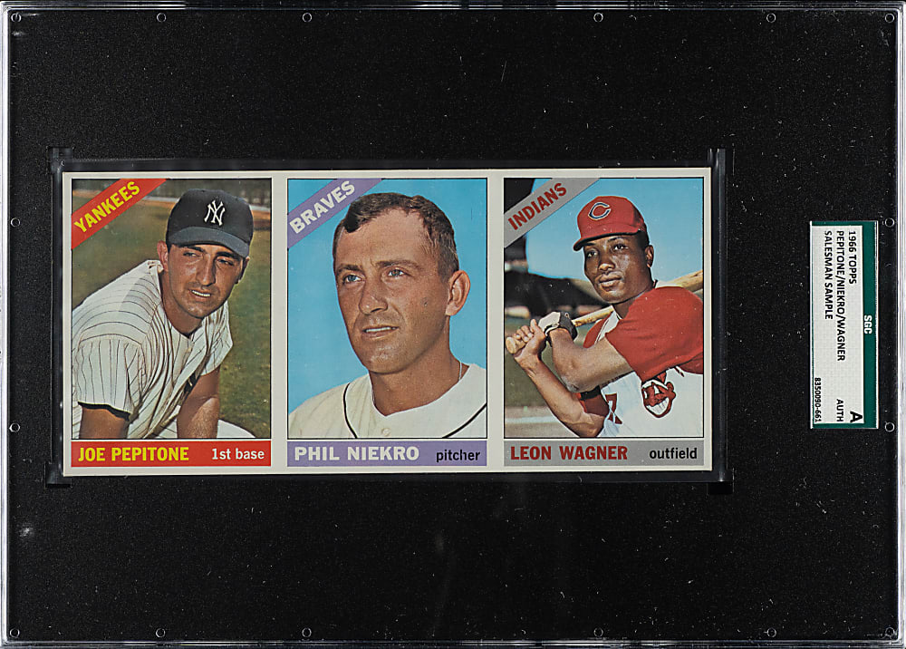 1966 Topps Salesman Sample Three-Card Advertising Panel with Phil Niekro - Sandy Koufax on Back SGC Authentic