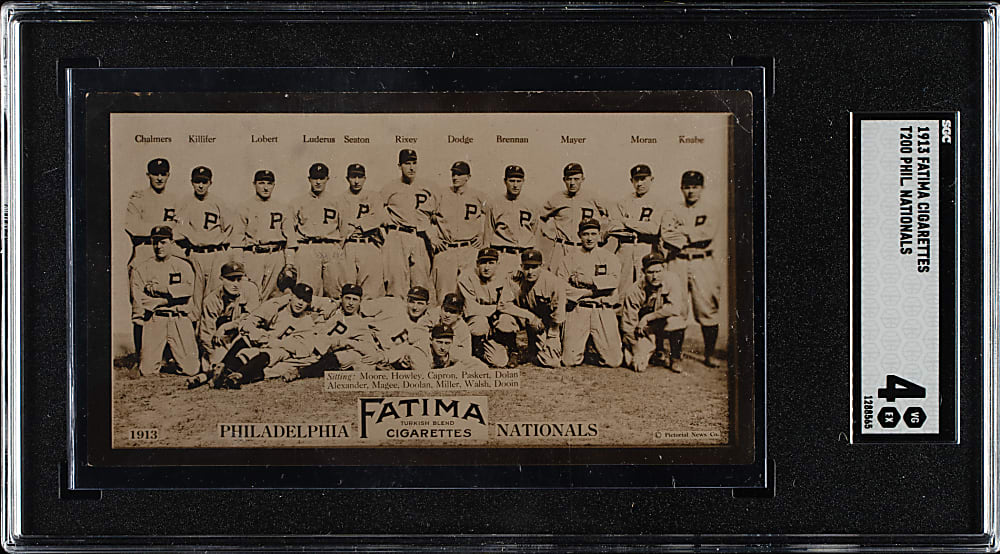 1913 T200 Fatima Team Card Philadelphia Nationals with Grover Alexander and Eppa Rixey SGC VG/EX 4