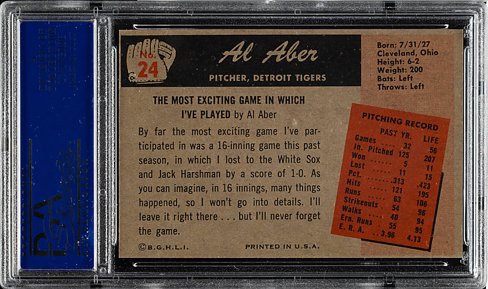 1955 Bowman #24 Al Aber PSA MINT 9 - 1 of 3 - Highest Graded!