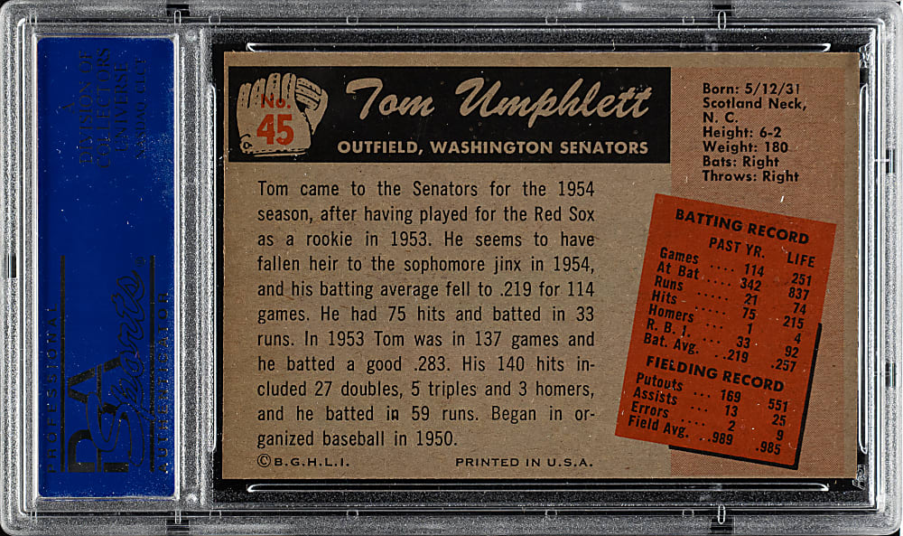 1955 Bowman #45 Tom Umphlett PSA MINT 9