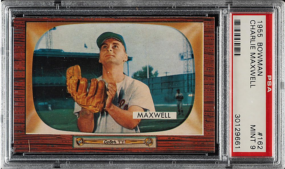 1955 Bowman #162 Charlie Maxwell PSA MINT 9 - 1 of 5 - Highest Graded!