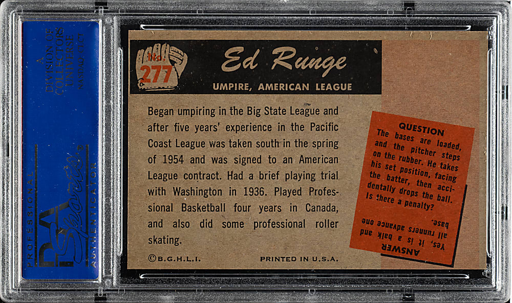 1955 Bowman #277 Ed Runge PSA MINT 9 - 1 of 3 - Highest Graded!