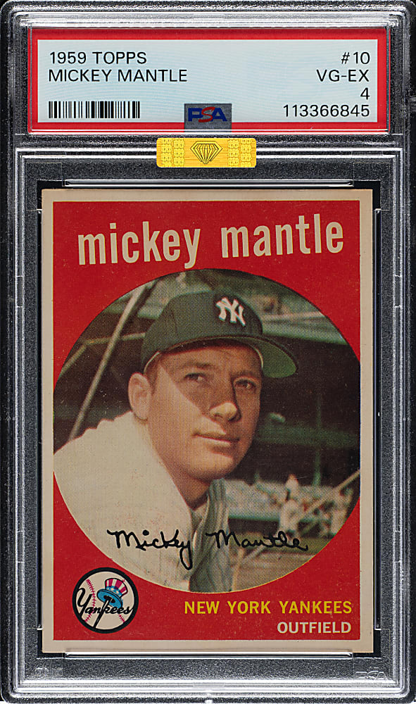 1959 Topps #10 Mickey Mantle PSA VG-EX 4 (MBA Gold Diamond)