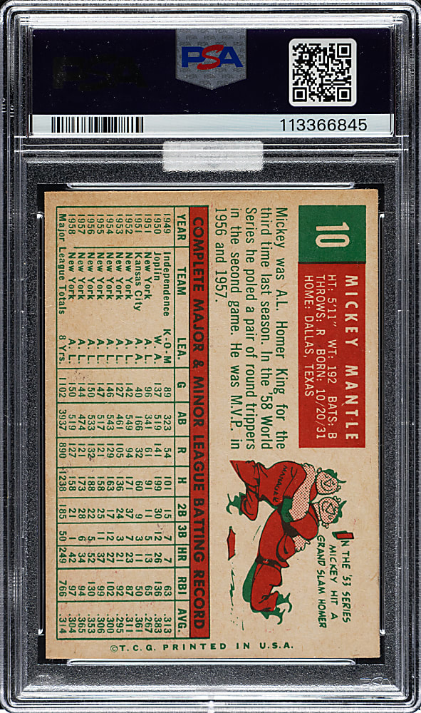 1959 Topps #10 Mickey Mantle PSA VG-EX 4 (MBA Gold Diamond)