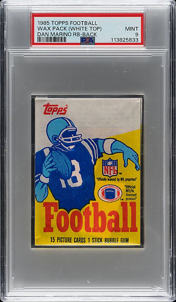 1985 Topps Football Unopened "White Top" Wax Pack PSA MINT 9 - Dan Marino Record Breaker on Back