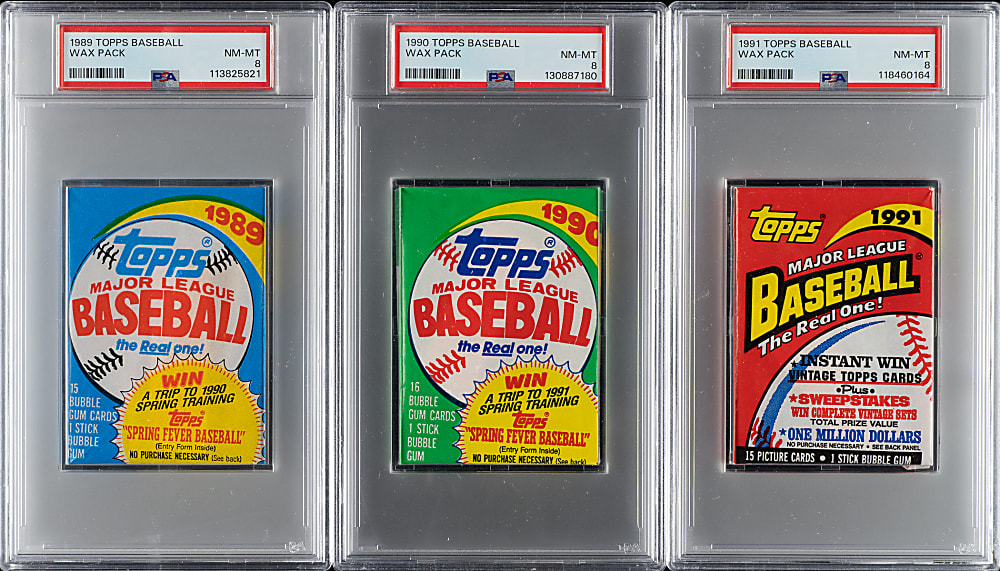 1989 to 1991 Topps Unopened Wax Pack PSA NM-MT 8 Trio