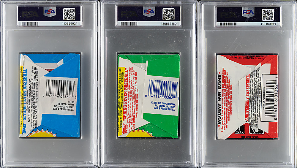 1989 to 1991 Topps Unopened Wax Pack PSA NM-MT 8 Trio
