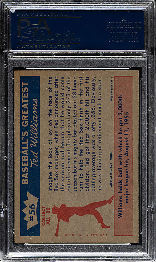 1959 Fleer Ted Williams #56 "1955 - 2,000th Major League Hit" PSA GEM MINT 10