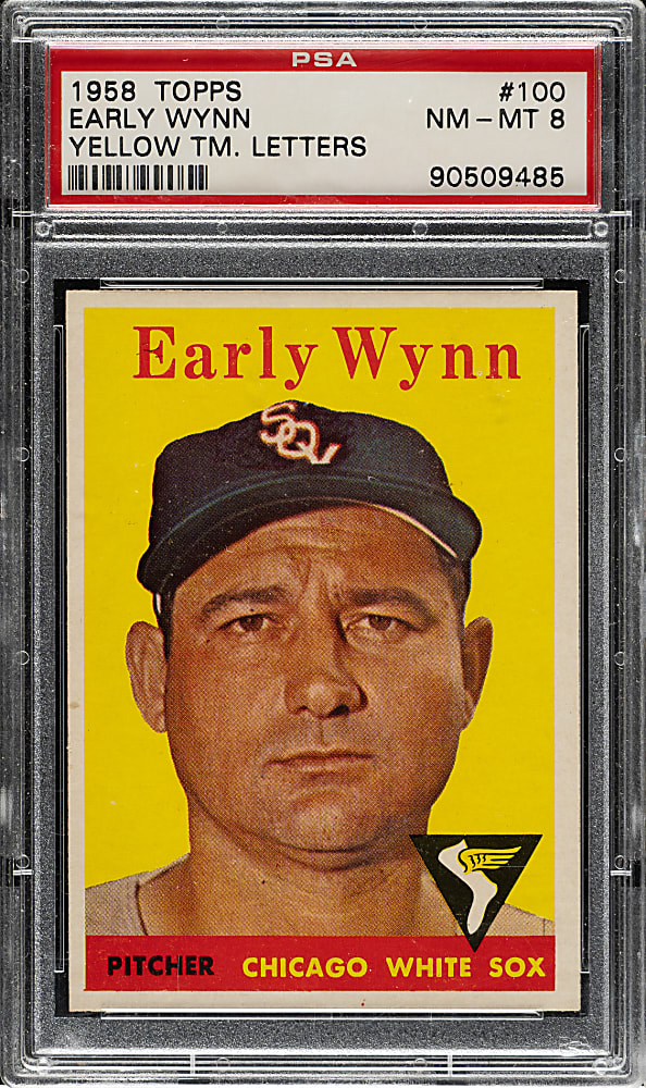 1958 Topps #100 Early Wynn Yellow Letters PSA NM-MT 8