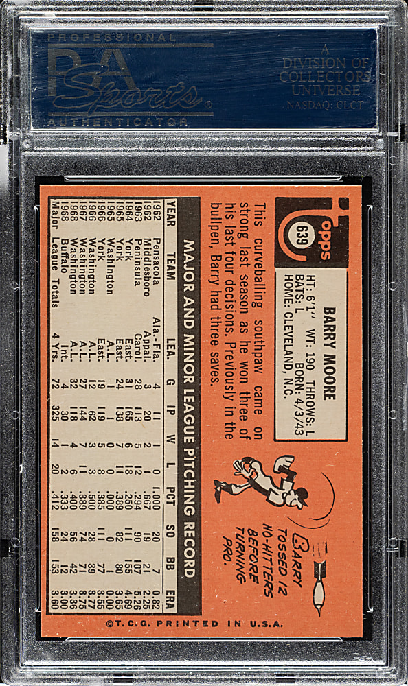1969 Topps #639 Barry Moore PSA GEM MINT 10