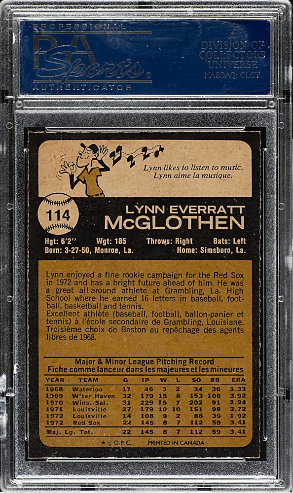 1973 O-Pee-Chee #114 Lynn McGlothen PSA GEM MINT 10