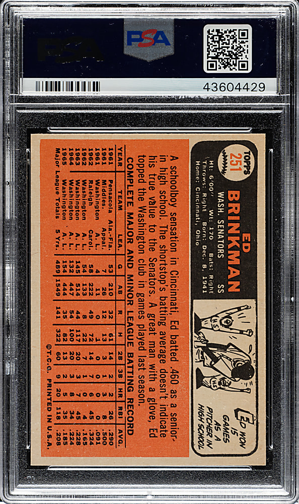 1966 Topps #251 Ed Brinkman PSA GEM MINT 10