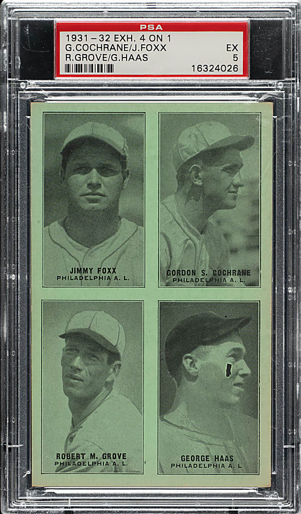 1931-1932 Exhibits 4-on-1 with Mickey Cochrane, Jimmy Foxx and Lefty Grove PSA EX 5