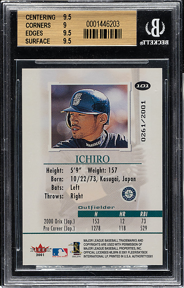 2001 Fleer Authority #101 Ichiro Suzuki Rookie #261/2,001 BGS GEM MINT 9.5