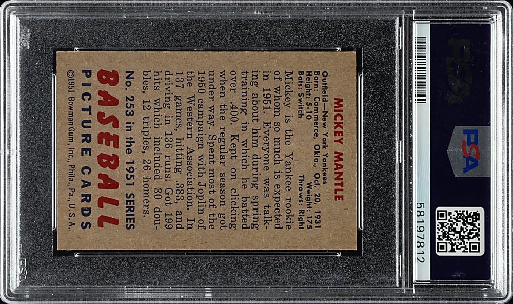 1951 Bowman #253 Mickey Mantle Rookie PSA NM 7
