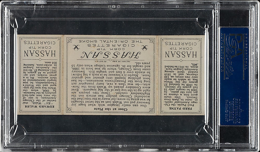 1912 T202 Hassan Triple Folder "Close At The Plate" Walsh/Payne PSA NM 7