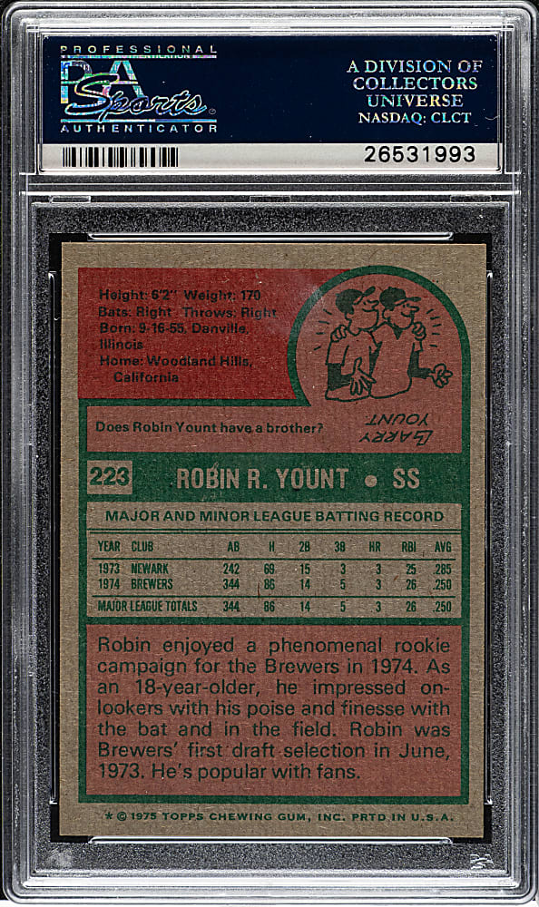 1975 Topps #223 Robin Yount Rookie PSA NM 7