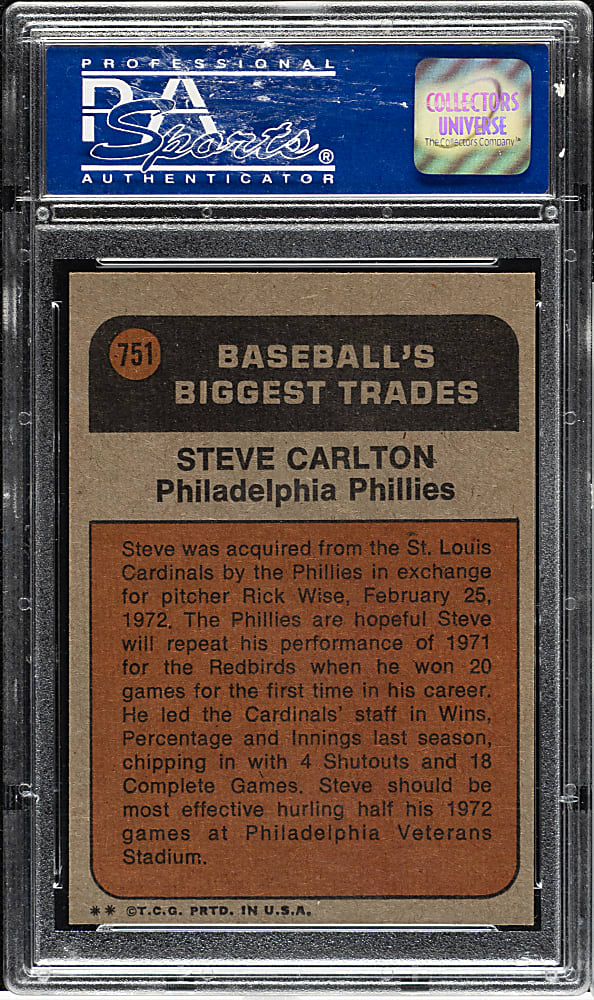 1972 Topps Traded #751 Steve Carlton PSA NM-MT 8