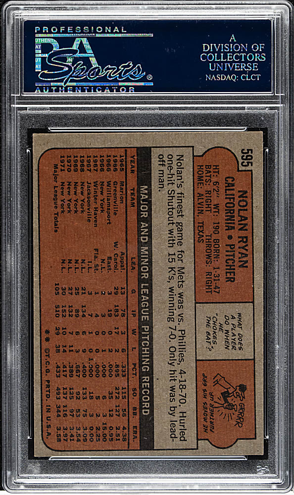 1972 Topps #595 Nolan Ryan PSA NM 7