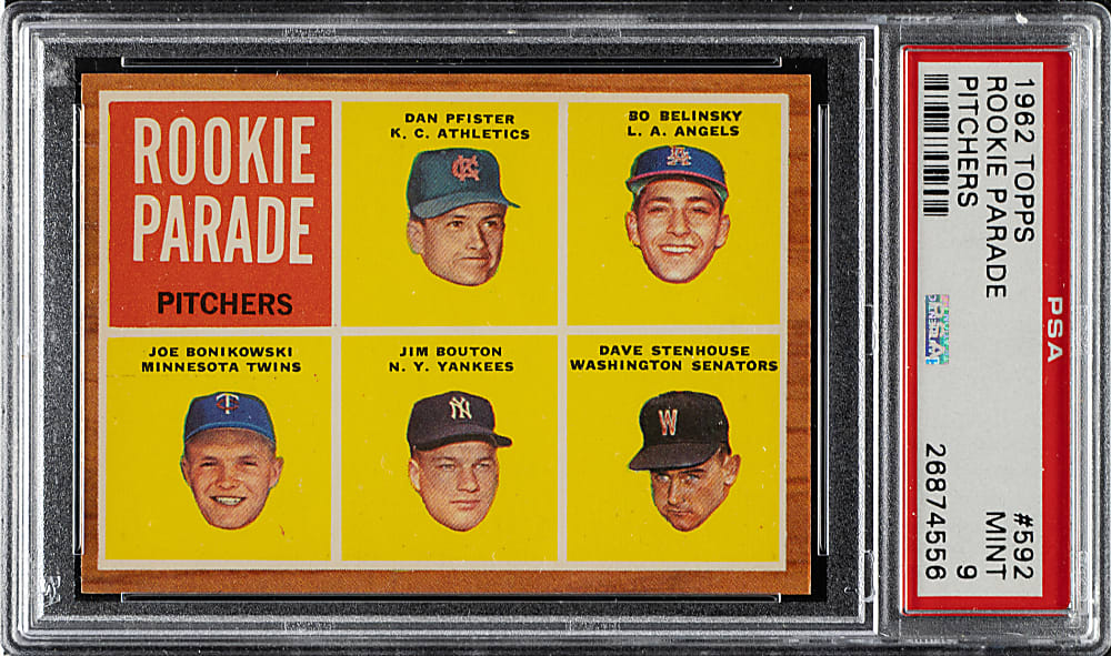 1962 Topps #592 Pfister/Belinsky/Bonikowski/Bouton/Stenhouse Rookie PSA MINT 9 - Highest Graded!