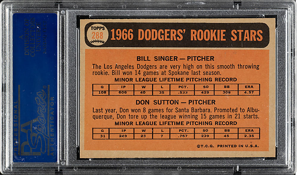 1966 Topps #288 Don Sutton Rookie PSA MINT 9