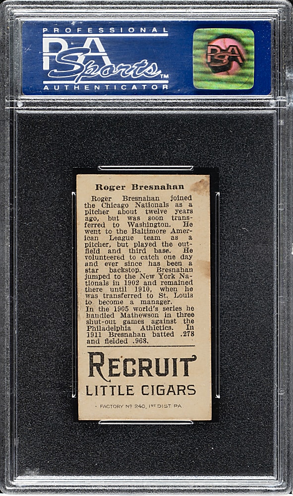1912 T207 Brown Background Roger Bresnahan PSA EX-MT 6