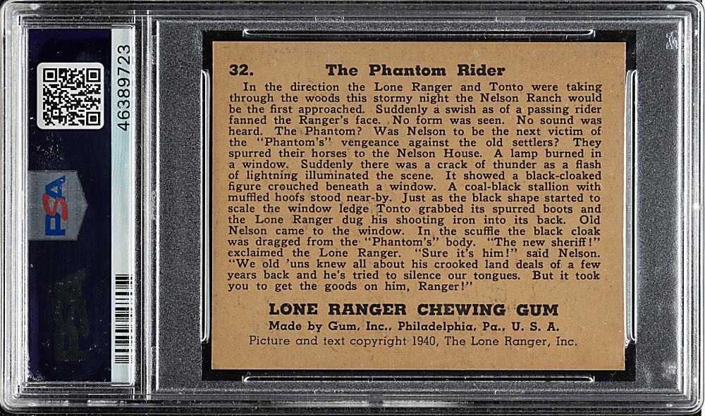 1940 R83 Gum, Inc. "Lone Ranger" #32 "The Phantom Rider" PSA NM-MT 8