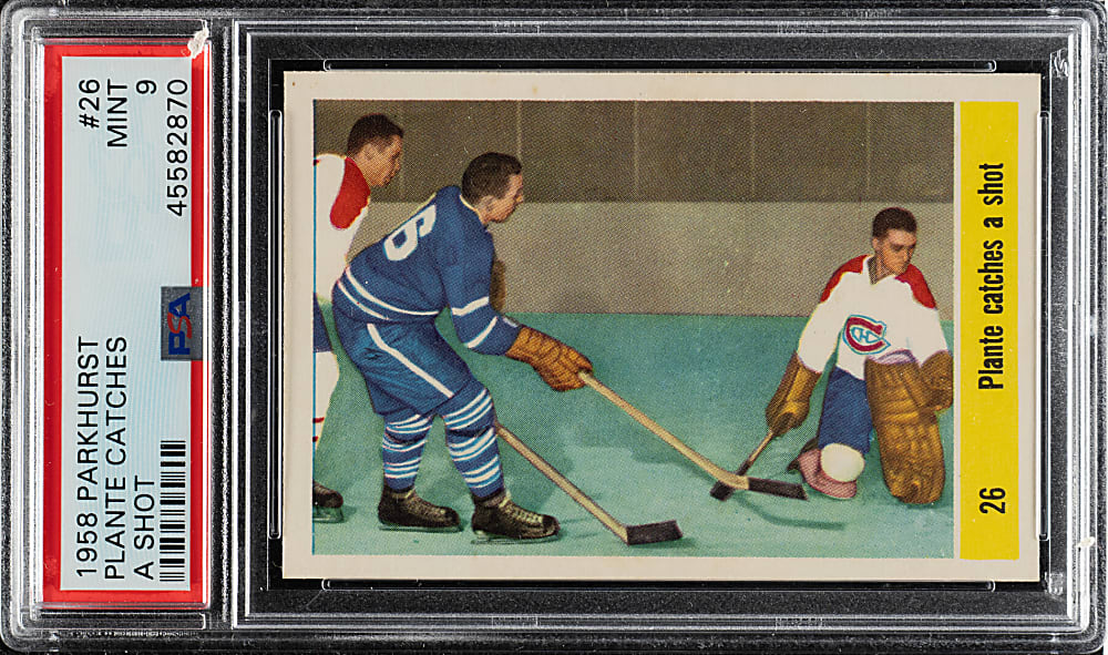 1958-1959 Parkhurst Hockey #26 Plante Catches A Shot PSA MINT 9