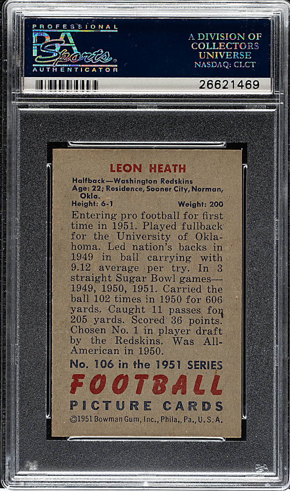 1951 Bowman Football #106 Leon Heath PSA GEM MINT 10