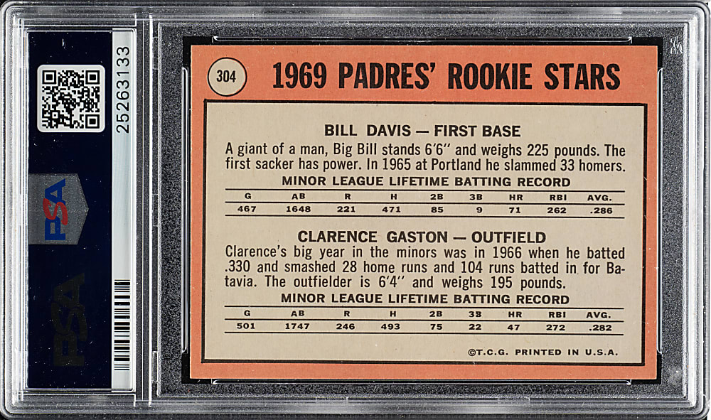 1969 Topps #304 Padres Rookie Stars Davis/Gaston PSA GEM MINT 10