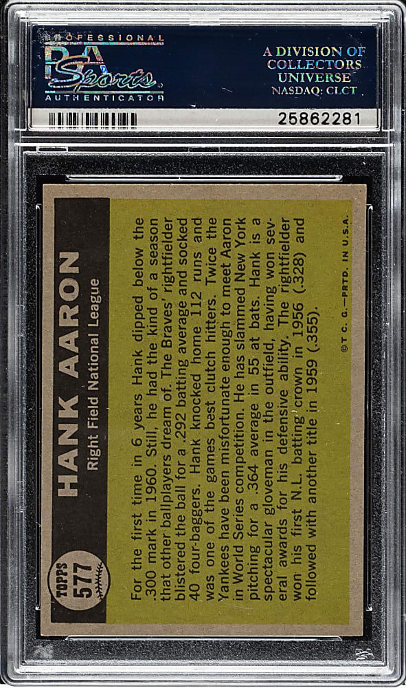 1961 Topps #577 Hank Aaron All-Star PSA NM-MT 8