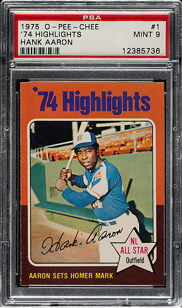 1975 O-Pee-Chee #1 Hank Aaron Highlights PSA MINT 9