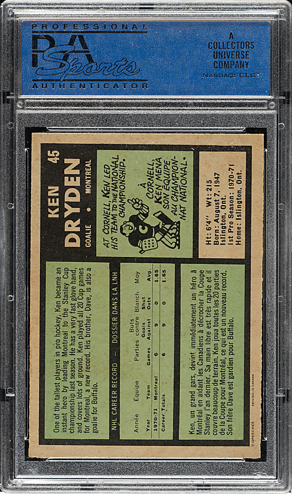 1971-1972 O-Pee-Chee Hockey #45 Ken Dryden Rookie PSA NM-MT 8