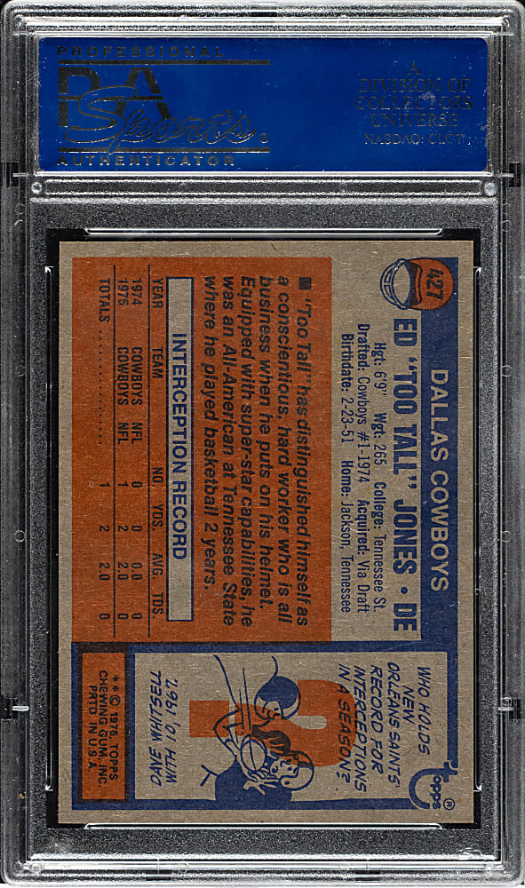 1976 Topps Football #427 Ed "Too Tall" Jones Rookie PSA GEM MINT 10