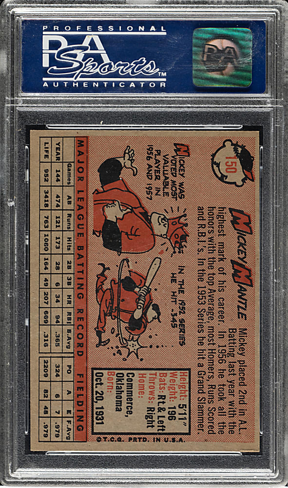 1958 Topps #150 Mickey Mantle PSA NM 7