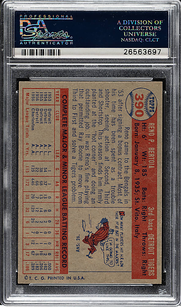 1957 Topps #390 Reno Bertoia PSA MINT 9