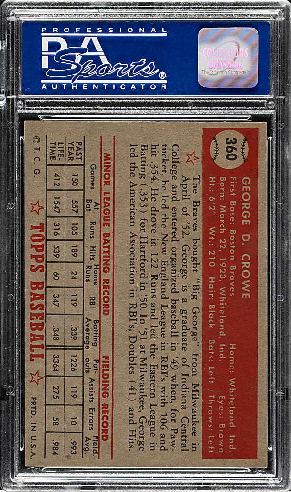 1952 Topps #360 George Crowe PSA NM 7