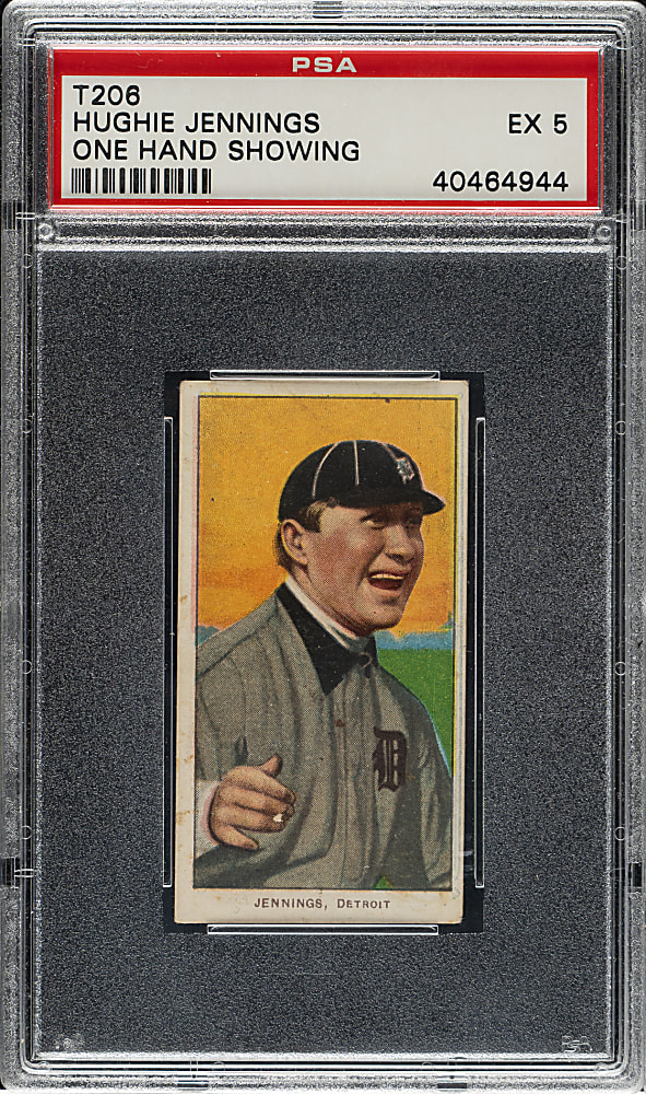 1909-1911 T206 White Border Hughie Jennings One Hand Showing PSA EX 5 - Polar Bear Back