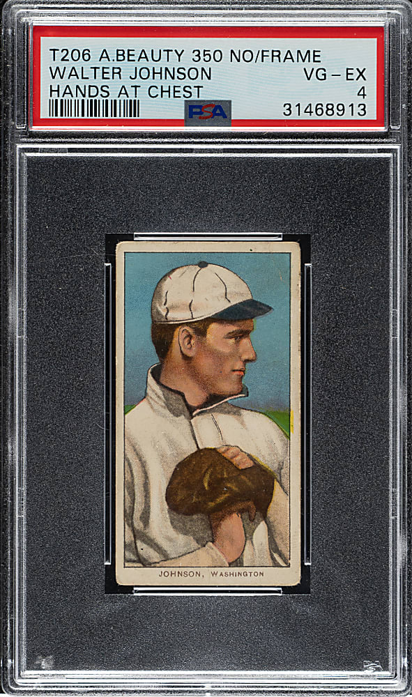 1909-1911 T206 White Border Walter Johnson Hands at Chest PSA VG-EX 4 - American Beauty 350 Back