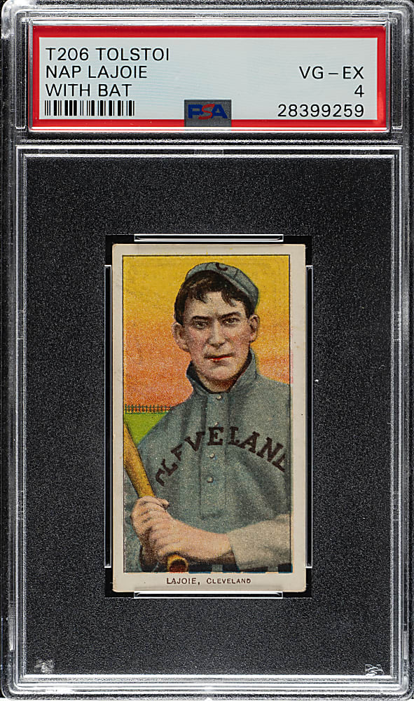 1909-1911 T206 White Border Nap Lajoie with Bat PSA VG-EX 4 - Tolstoi Back