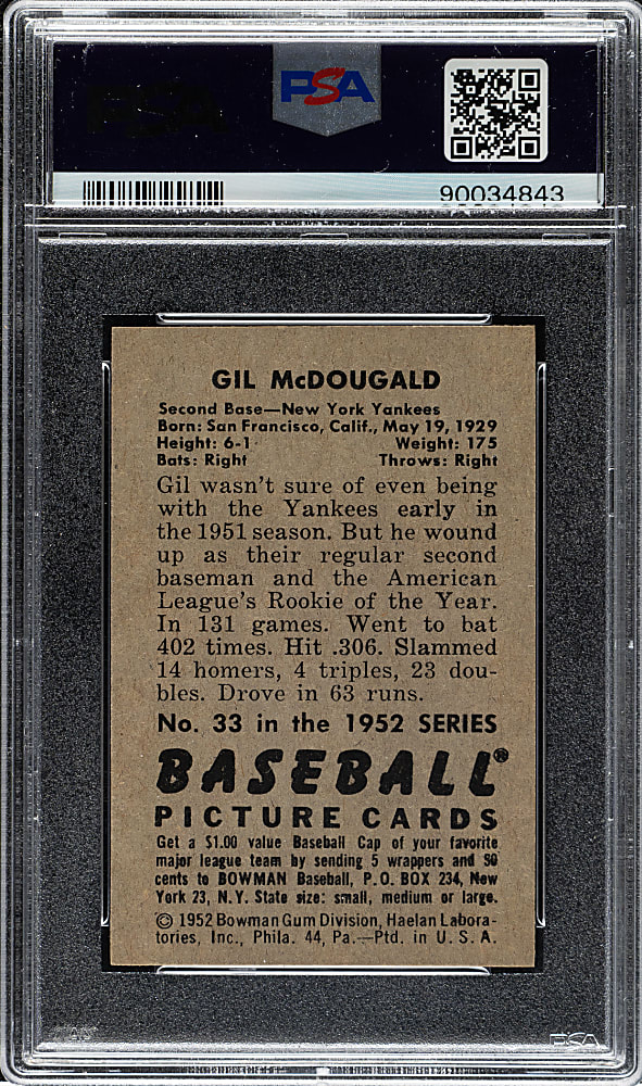 1952 Bowman #33 Gil McDougald PSA MINT 9