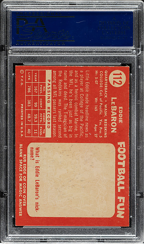 1958 Topps Football #112 Eddie LeBaron PSA MINT 9