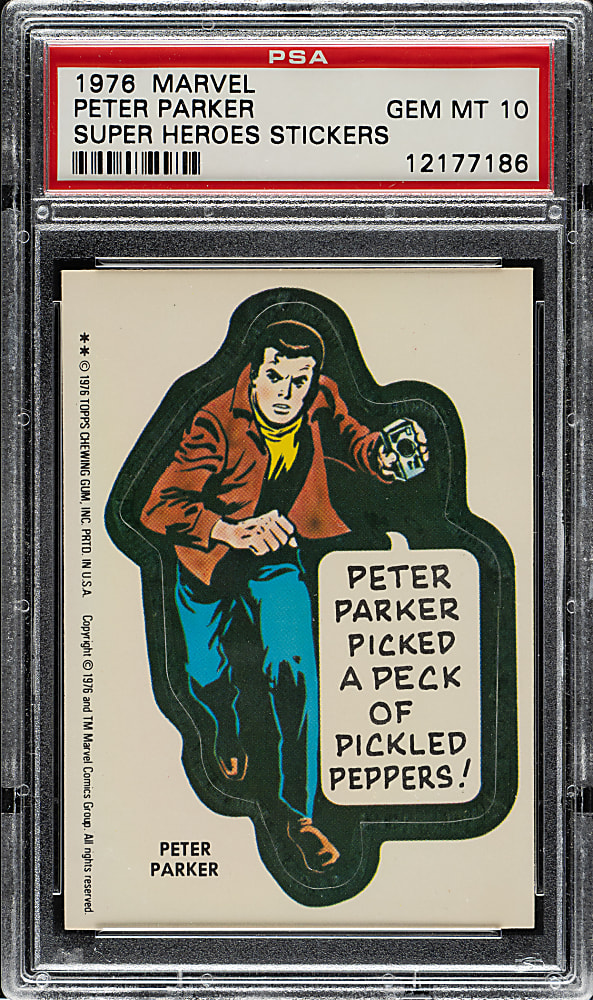 1976 Topps "Marvel Super Heroes Stickers" Peter Parker PSA GEM MINT 10