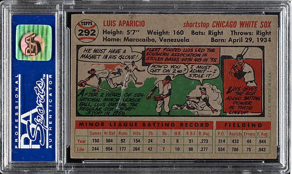 1956 Topps #292 Luis Aparicio Rookie PSA NM-MT 8