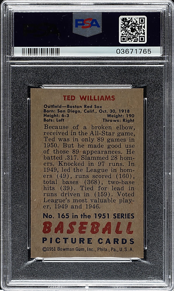 1951 Bowman #165 Ted Williams PSA NM-MT 8