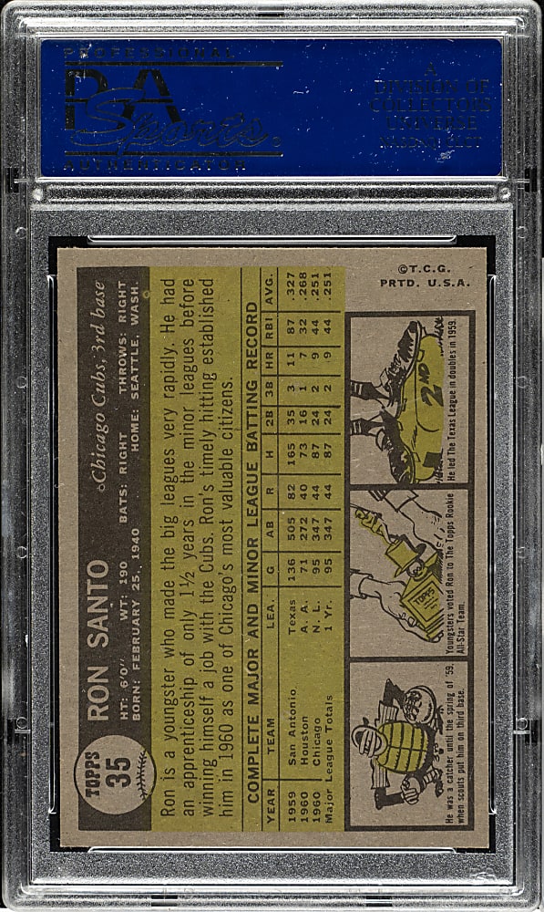 1961 Topps #35 Ron Santo Rookie PSA MINT 9