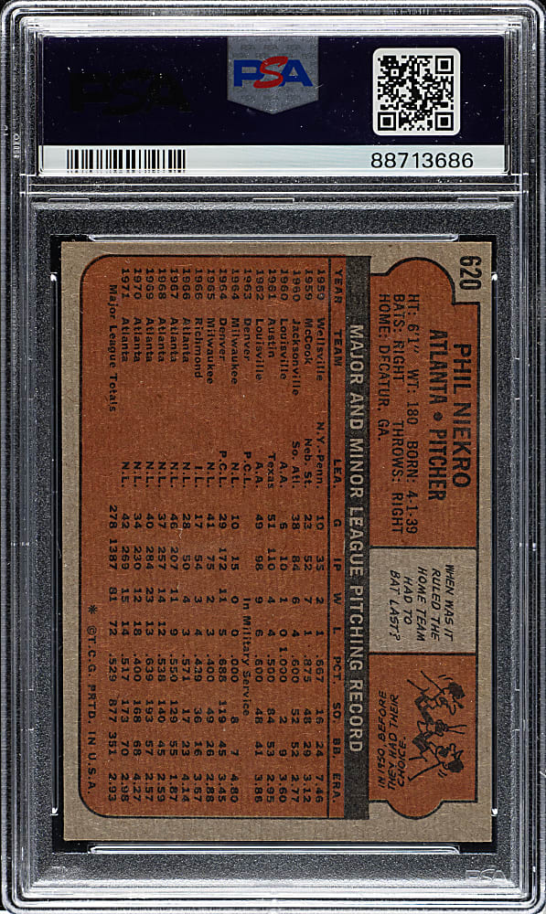 1972 Topps #620 Phil Niekro PSA GEM MINT 10