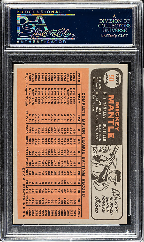 1966 Topps #50 Mickey Mantle PSA MINT 9